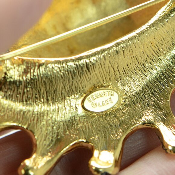 Vintage Kenneth Jay Lane KJL Enamel & Crystal Seashell Pin Brooch - Picture 5 of 8